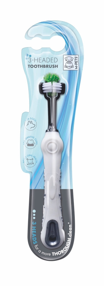 M-Pets 3-Headed Dog Toothbrush for Deep Cleaning 17cm