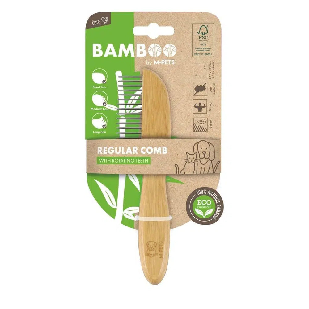 M-Pets Bamboo Grooming Comb with 16 Stainless Steel Teeth 21.5cm