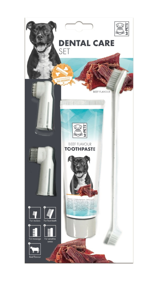 M-Pets Beef Flavor Dog Toothpaste and Brush Set for Oral Care