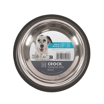 M-Pets Crock Stainless Steel Pet Bowl Non-Slip Large 910 ml