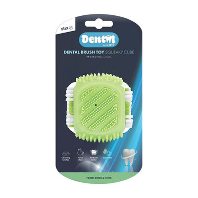 M-Pets Dental Squeaky Cube Dog Toy with Brush Texture 3in