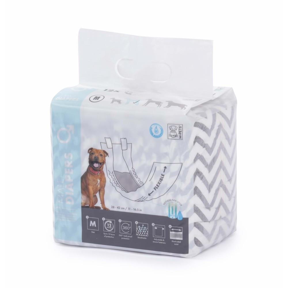 M-Pets Male Dog Diapers Super Absorbent 28-42cm Size M 12 Count