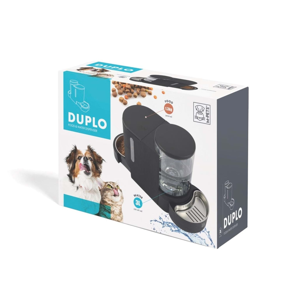M-Pets Duplo Double Food and Water Bowl 3L/1.3kg Black