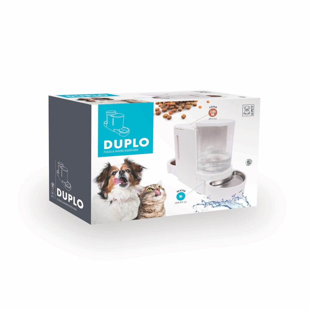 M-Pets Duplo 2-in-1 Pet Food and Water Dispenser 6L White