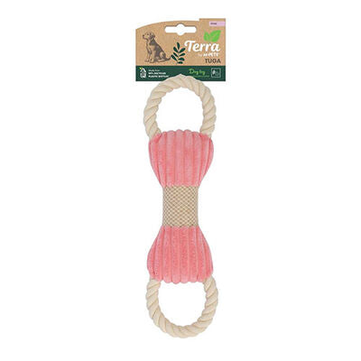 M-Pets Eco Tuga Pink Plush Bone Dog Toy with Rope Handles 33cm