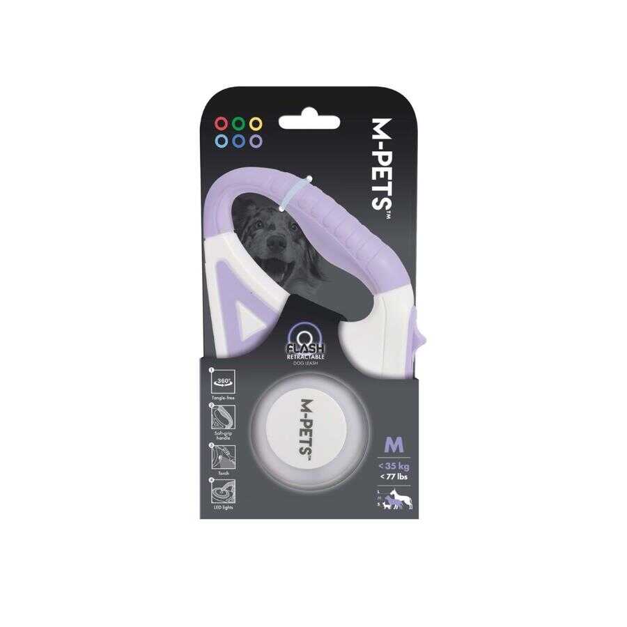 M-Pets Flash LED Retractable Dog Leash Purple 5m