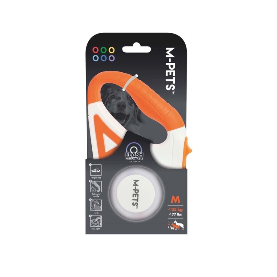 M-Pets Flash LED Retractable Dog Leash Orange 5m