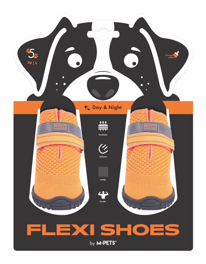 M-Pets Flexi Dog Shoes Reflective Paw Protection Large Orange