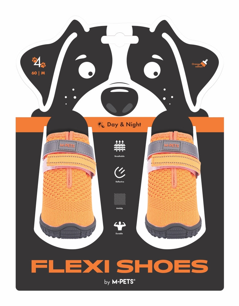 M-Pets Flexi Dog Shoes Breathable Reflective Boots Orange Size M