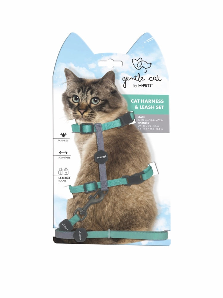 M-Pets Gentle Cat Harness and Leash Set for Secure Walking Green