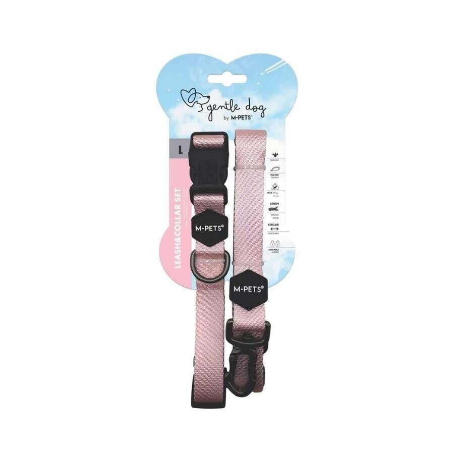 M-Pets Gentle Dog Collar and Leash Set Pink Large