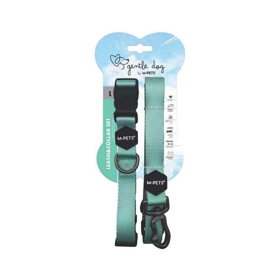 M-Pets Gentle Dog Collar and Leash Set Green L