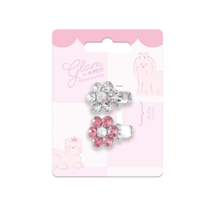 M-Pets Glam Floral Pet Hair Clip for Cats & Dogs - Pink/White