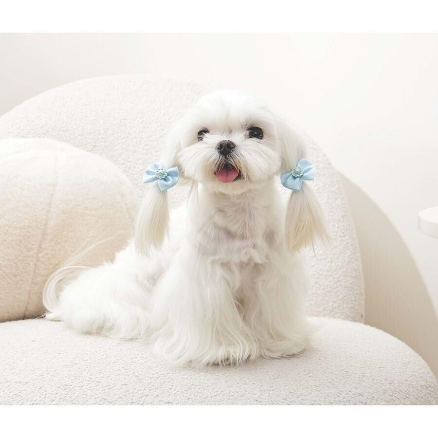 M-Pets Glam Blue Bow Hair Clip with Pearl Detail for Pets