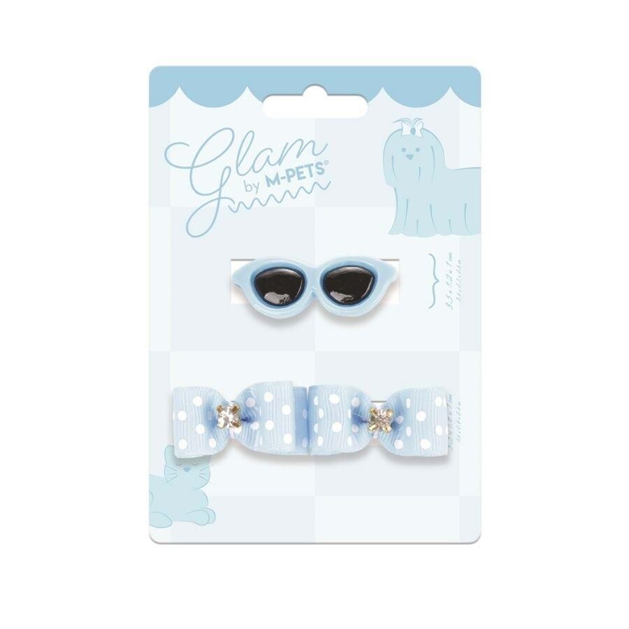 M-Pets Glam Blue Glasses and Bow Hair Clip Accessory Set