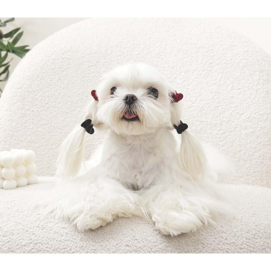 M-Pets Glam Heart Hair Clip for Cats and Dogs Red & Black 1.6cm