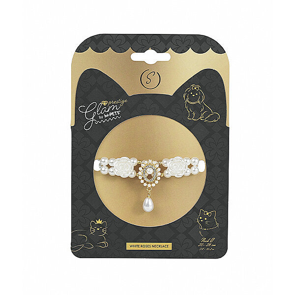 M-Pets Glam Prestige White Rose Pet Collar Accessory Large