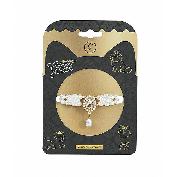 M-Pets Glam Prestige White Rose Pet Collar Accessory Medium