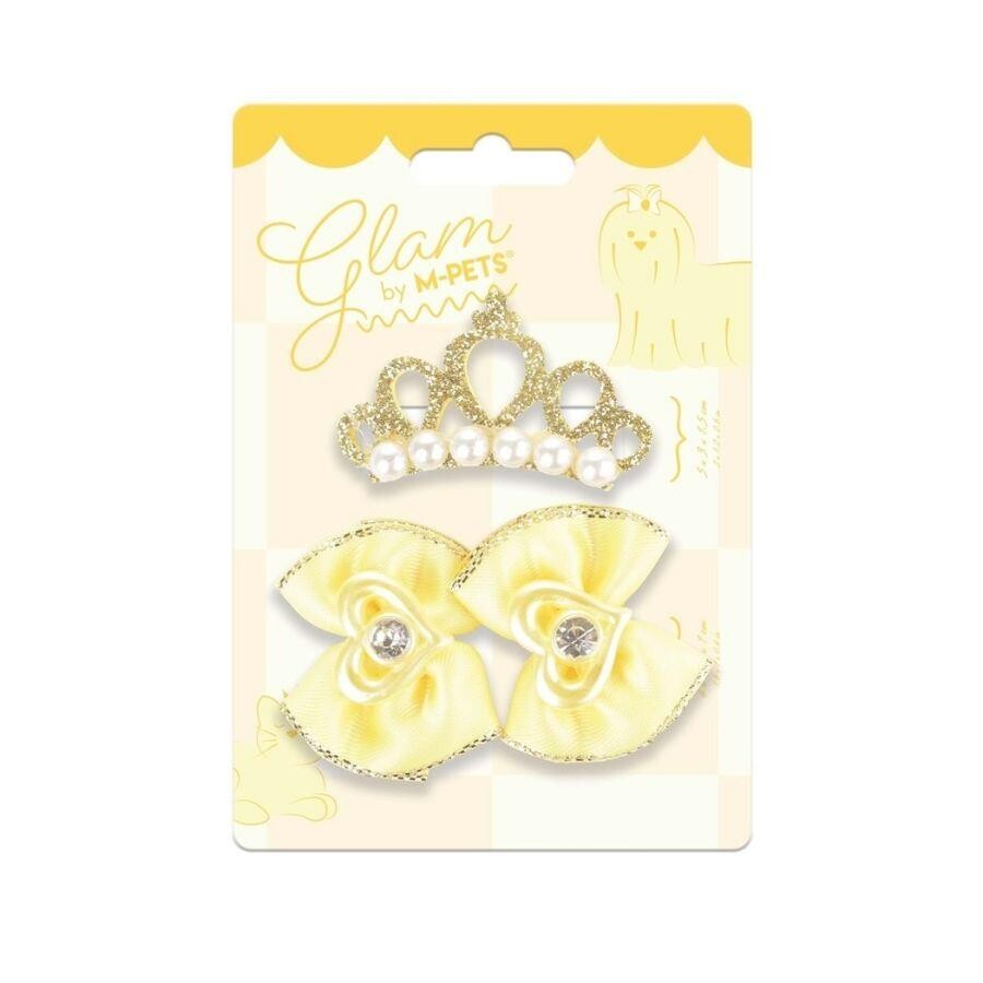 M-Pets Glam Crown & Bow Accessory Set for Cats and Dogs Yellow