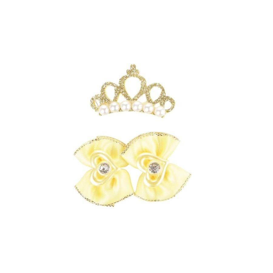 M-Pets Glam Crown & Bow Accessory Set for Cats and Dogs Yellow