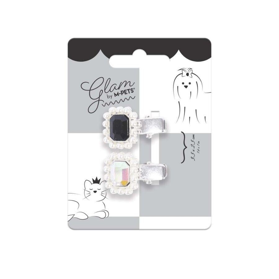 M-Pets Glam Rhinestone & Pearl Pet Hair Accessory Black/Grey