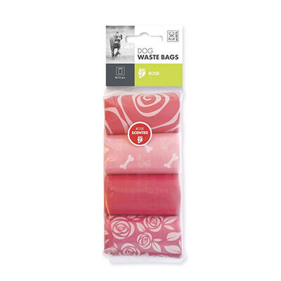 M-Pets Rose Scented Dog Waste Bags Leak-Proof 8 Rolls x 15 Bags