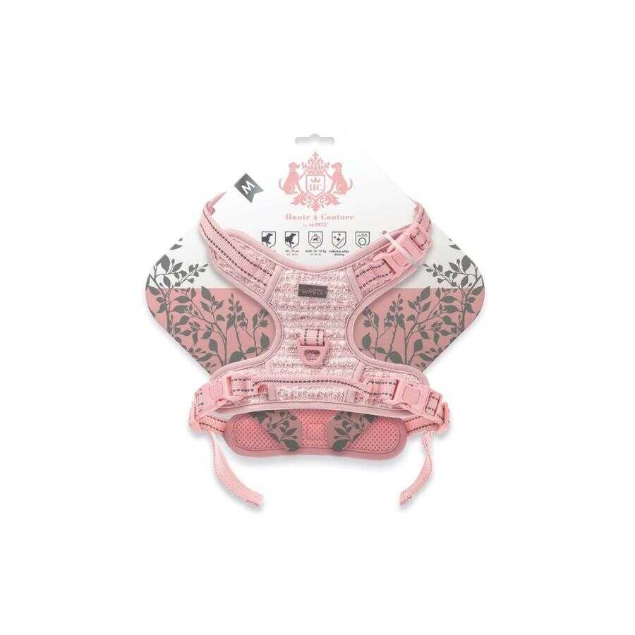 M-Pets Haute Couture Pink Dog Harness Reflective Stitching Medium