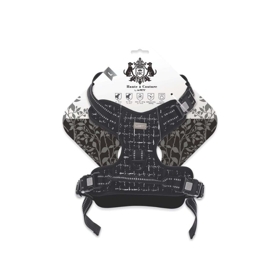 M-Pets Haute Couture Black Dog Harness L with Reflective Stitching