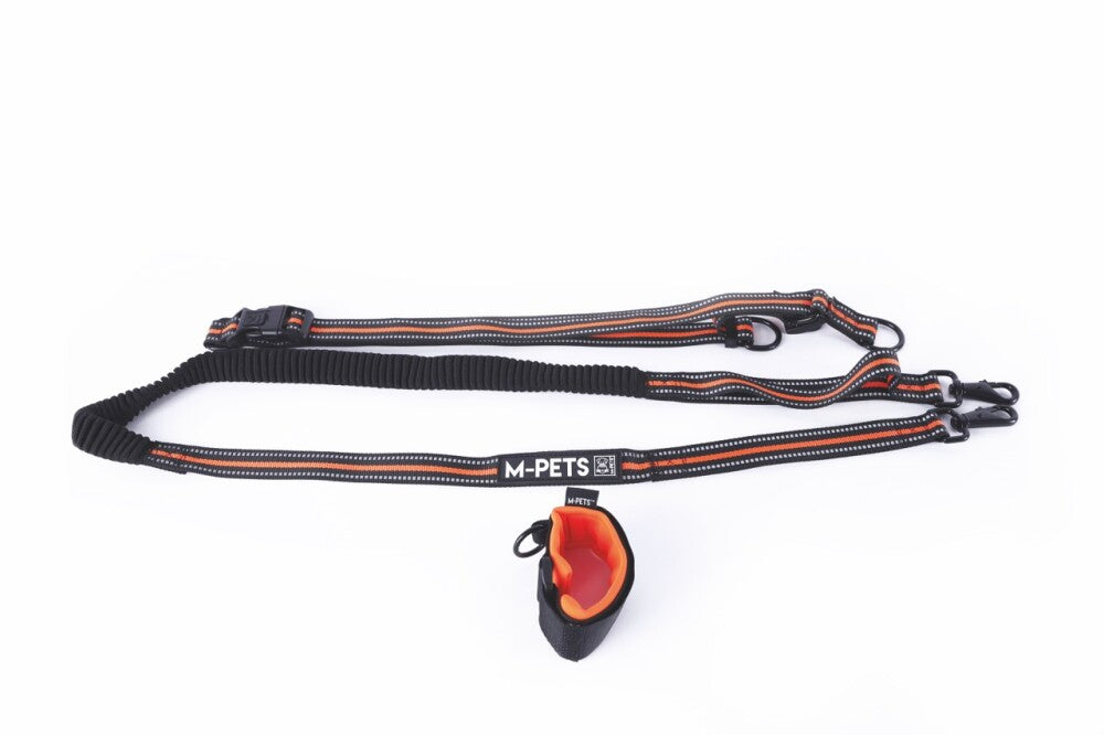 M-Pets Hiking Running Orange Elastic Dog Leash Set with Bungee Leash