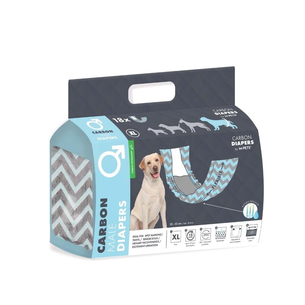 M-Pets Carbon Male Dog Diapers Odor Control XL 18 Count