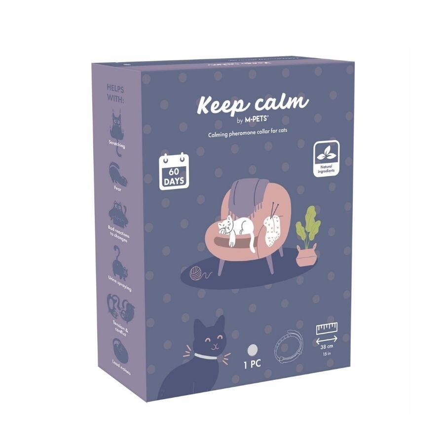 M-Pets Keep Calm Calming Cat Collar Stress Relief Grey 38cm