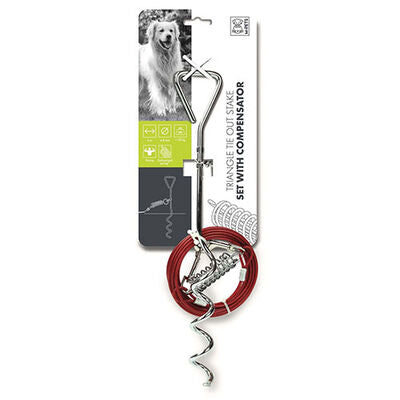 M-Pets Dog Tie-Out Stake and 6m Steel Cable Set Red