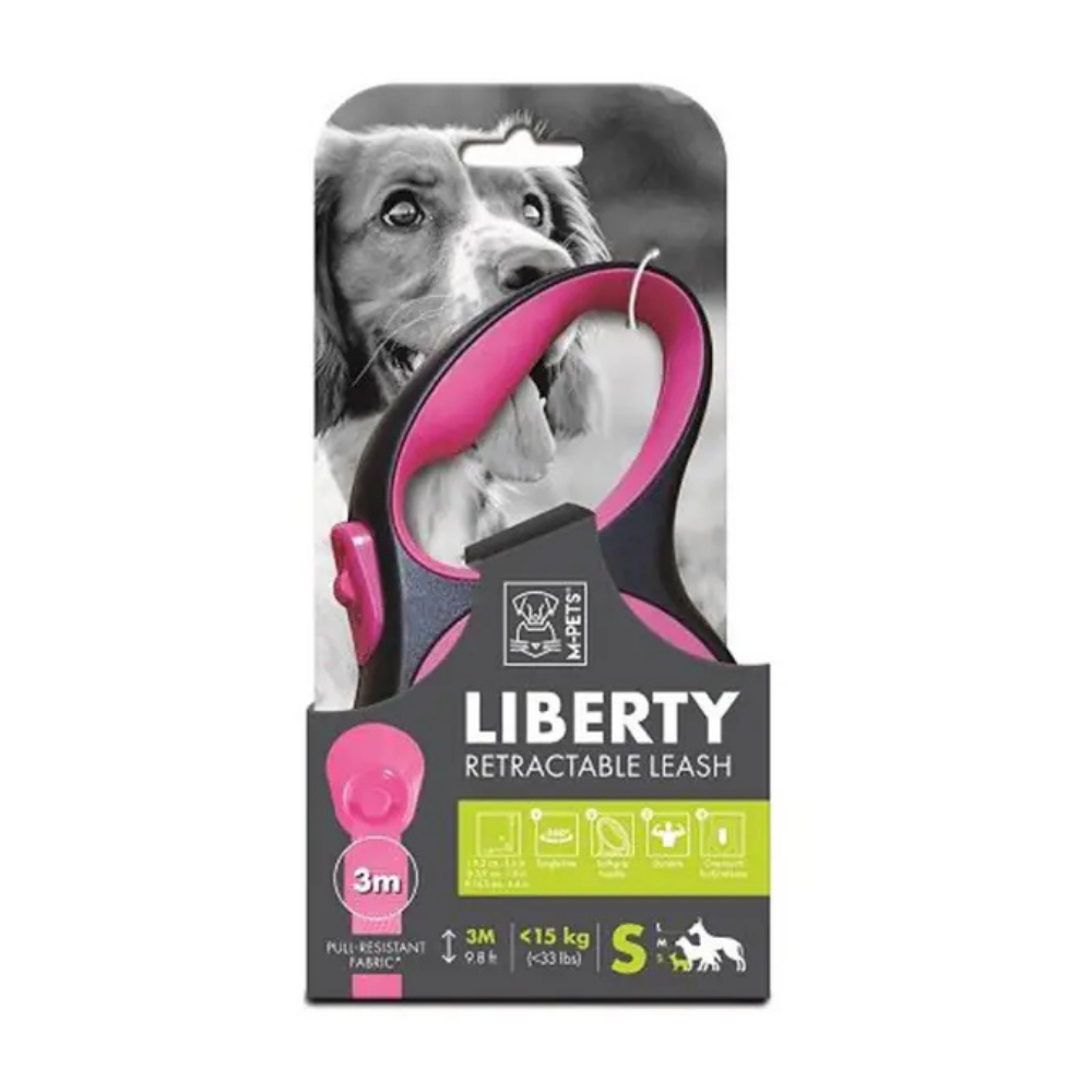 M-Pets Liberty Retractable Dog Leash Pink 3m Small