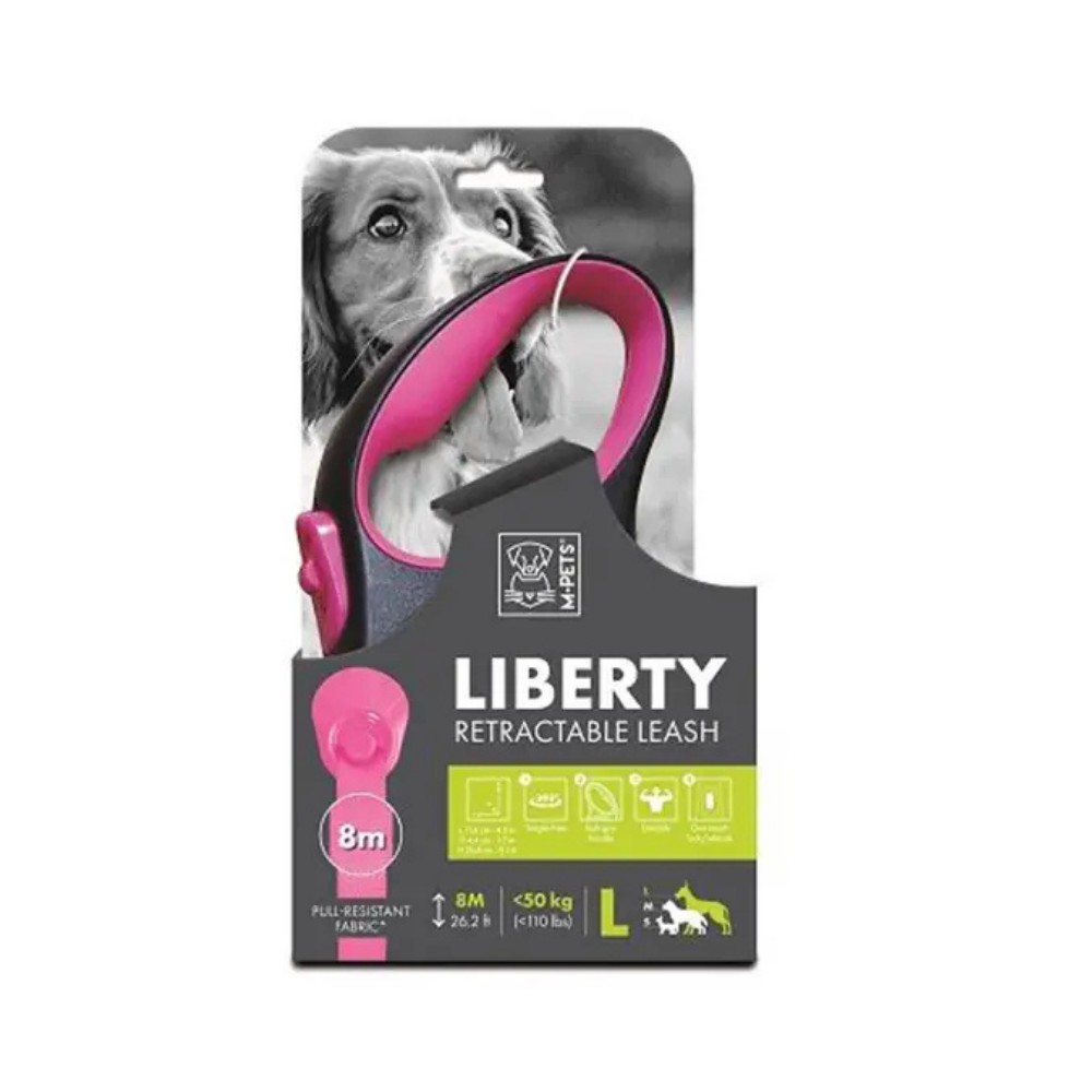 M-Pets Liberty Retractable Dog Leash Pink Large 8m