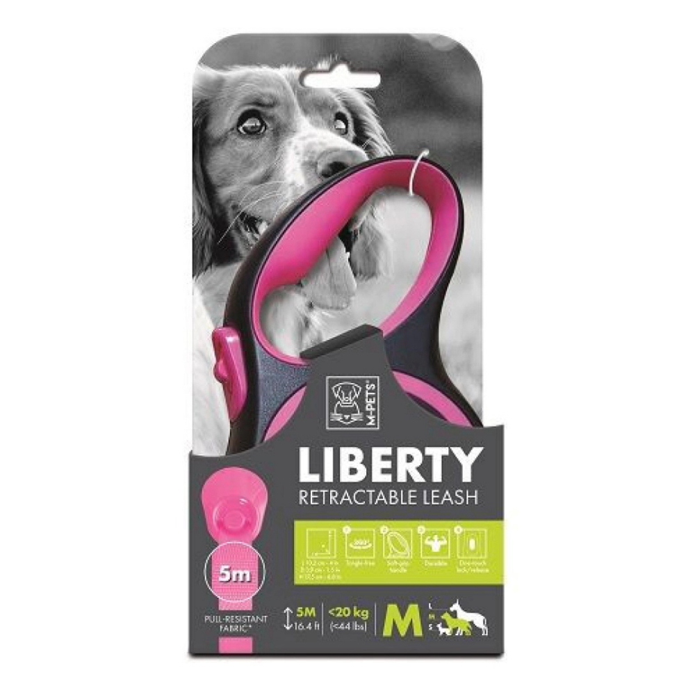 M-Pets Liberty Retractable Dog Leash 5m Pink Medium