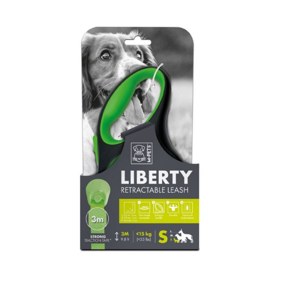 M-Pets Liberty Retractable Dog Leash Green 3m Small