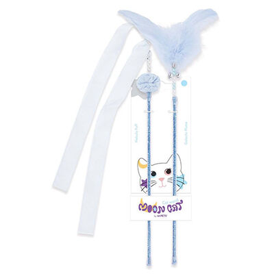 M-Pets Mooncat Blue Wand Cat Toy Set with Feathers 2-Pack 40cm