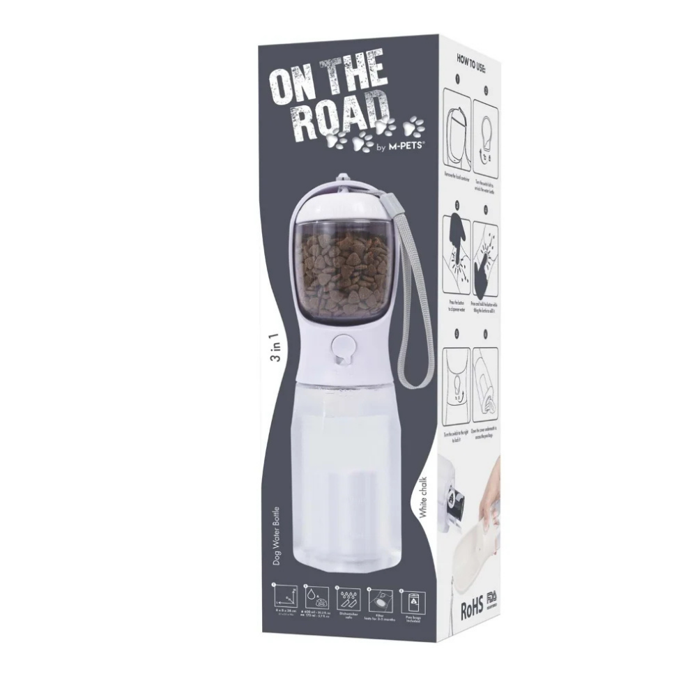 M-Pets On The Road 2-in-1 Dog Travel Bottle White 600ml