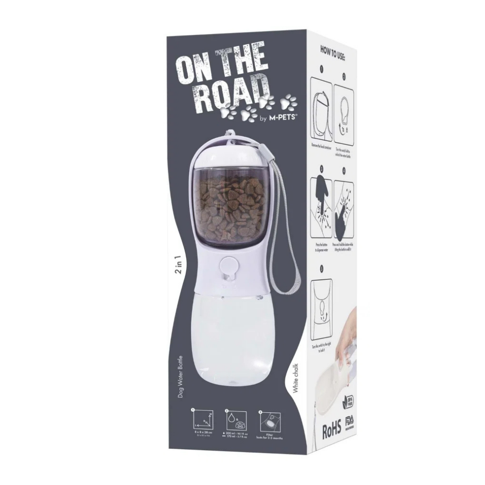 M-Pets On The Road 2-in-1 Dog Travel Water Bottle White 300ml