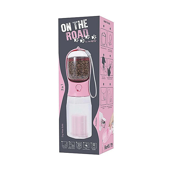 M-Pets On The Road 3-in-1 Dog Travel Container Pink 600ml