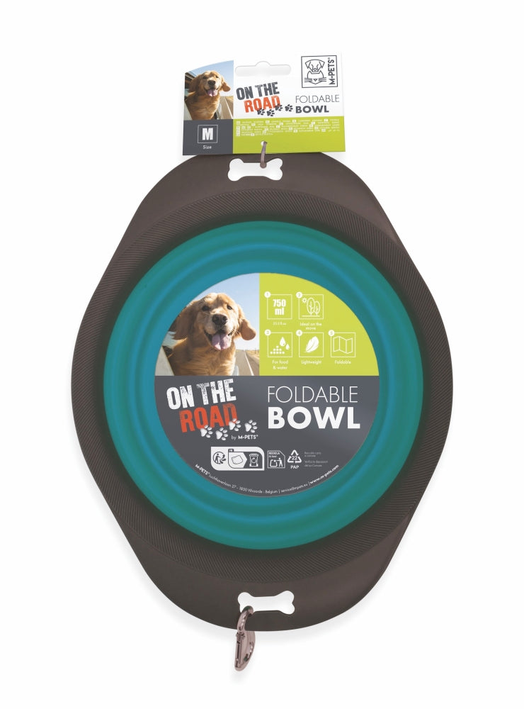 M-Pets On The Road Collapsible Pet Bowl Turquoise & Brown 750 ml