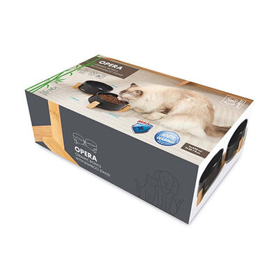 M-Pets Opera Bamboo Stand Ceramic Pet Bowls Black 2x850 ml