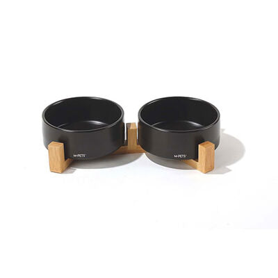 M-Pets Opera Bamboo Stand Ceramic Pet Bowls Black 2x850 ml