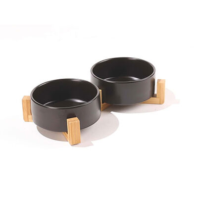 M-Pets Opera Bamboo Stand Ceramic Pet Bowls Black 2x850 ml
