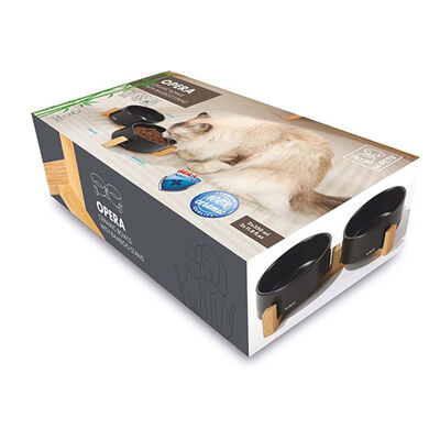 M-Pets Opera Bamboo Stand Ceramic Pet Bowl Set Black 2x350 ml