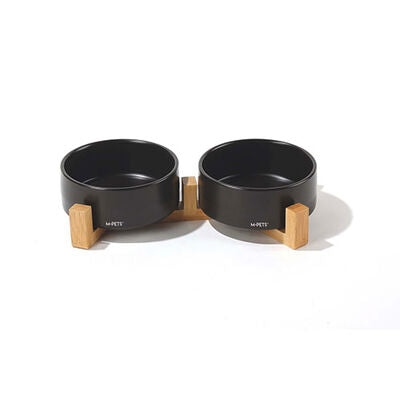 M-Pets Opera Bamboo Stand Ceramic Pet Bowl Set Black 2x350 ml