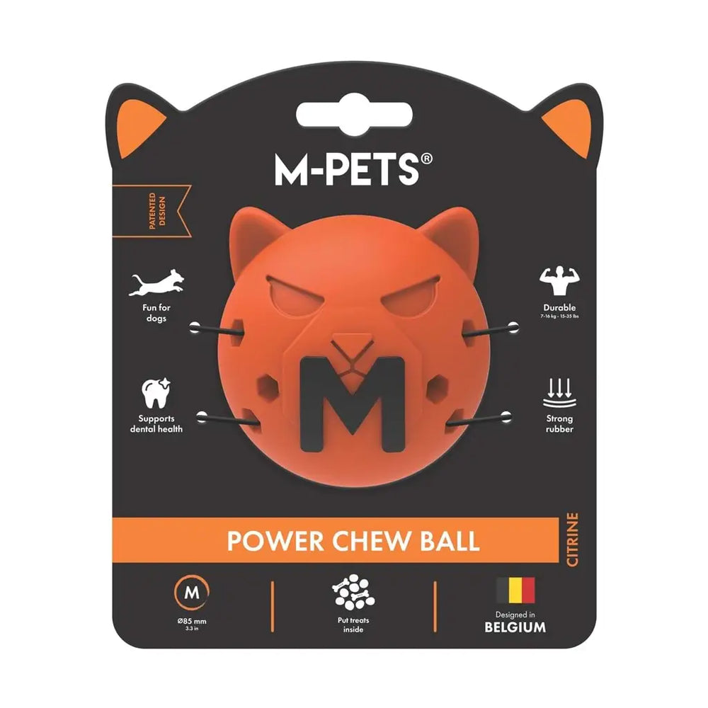 M-Pets Power Chew Ball Citrine Rubber Dog Toy Medium 8.5cm