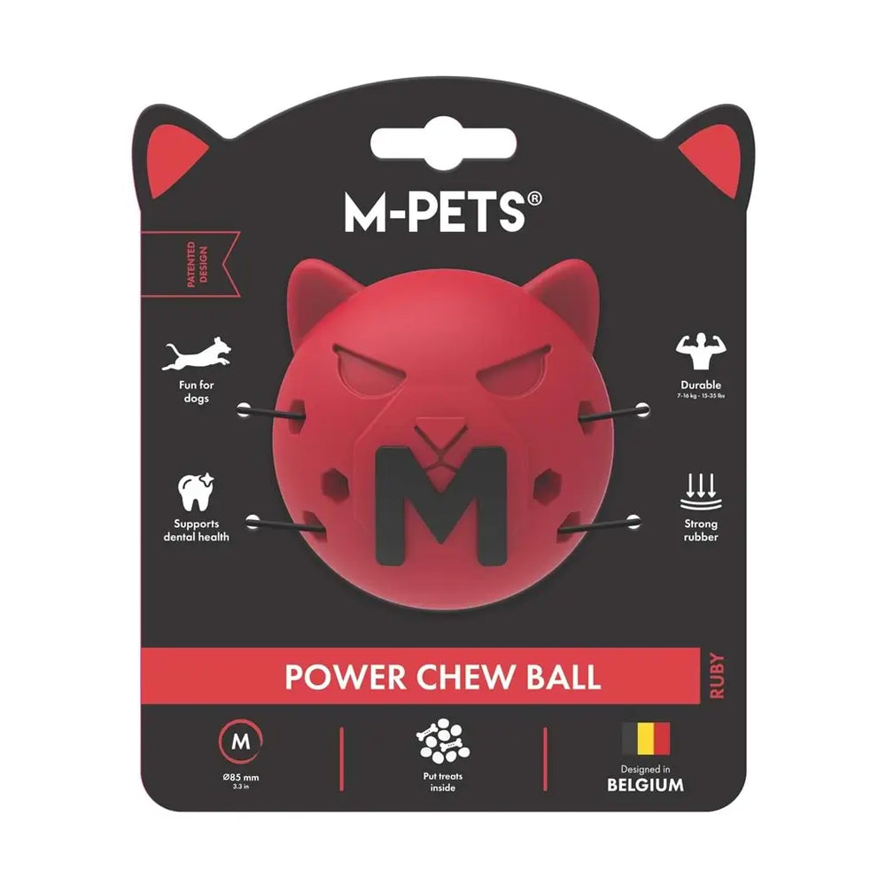 M-Pets Power Chew Ball Durable Rubber Dog Toy Ruby Medium 8.5cm
