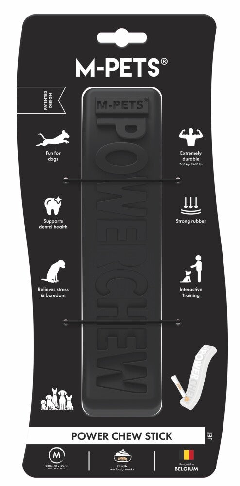 M-Pets Power Chew Stick Black Rubber Dog Toy - Durable Natural Rubber, 23 cm