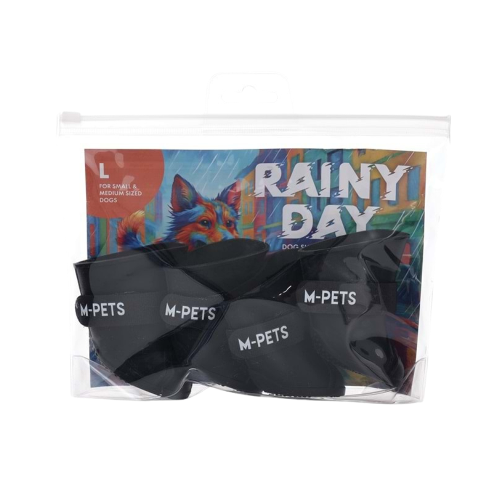 M-Pets Rainy Day Waterproof Dog Shoes Black Large 4-Pack